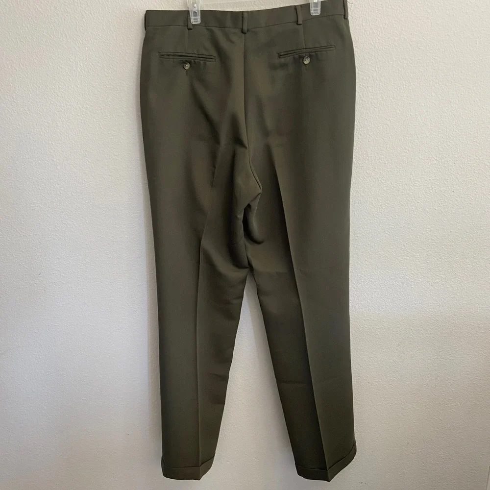 Chaps Ralph Lauren Mens 38x34(ACT 37x33) Olive Green‎ Pleated Cuffed Trousers
